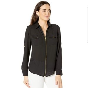 Michael Kors Zip Up Blouse with Gold Hardware